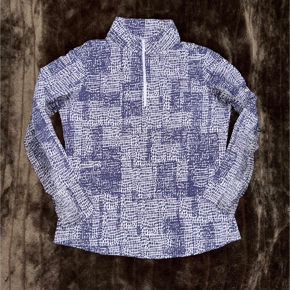 IBKUL Women's M Blue/White Abstract Print Long Sleeve Golf Polo Top